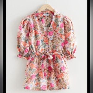 & Other Stories relaxed romper with tie waist and puff sleeves in floral linen
